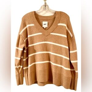 Aerie V-Neck Sweater - Brown and White Stripes